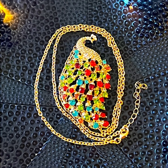 Multi Color Crystal Peacock Brooch or Necklace - Picture 3 of 3